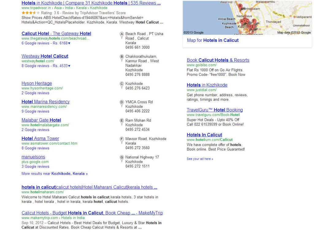 Map Listings Hotels In Calicut