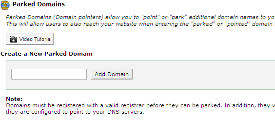Add Parked Domain