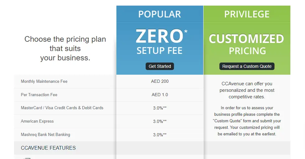 Register For Payment Gateway Pricing Options At Ccavenue Uae